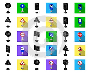 Different types of road signs black,flat icons in set collection for design. Warning and prohibition signs vector symbol