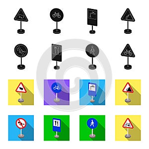 Different types of road signs black,flet icons in set collection for design. Warning and prohibition signs vector symbol