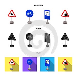 Different types of road signs cartoon,black,flat icons in set collection for design. Warning and prohibition signs