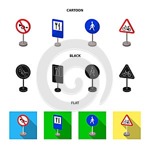 Different types of road signs cartoon,black,flat icons in set collection for design. Warning and prohibition signs