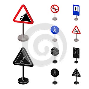 Different types of road signs cartoon,black icons in set collection for design. Warning and prohibition signs vector