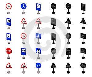 Different types of road signs cartoon,black icons in set collection for design. Warning and prohibition signs vector