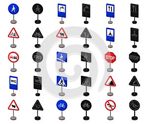 Different types of road signs cartoon,black icons in set collection for design. Warning and prohibition signs vector