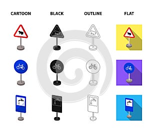 Different types of road signs cartoon,black,outline,flat icons in set collection for design. Warning and prohibition