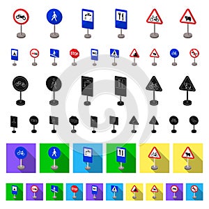 Different types of road signs cartoon icons in set collection for design. Warning and prohibition signs vector symbol