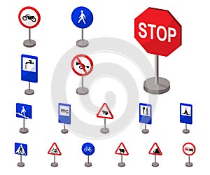 Different types of road signs cartoon icons in set collection for design. Warning and prohibition signs vector symbol