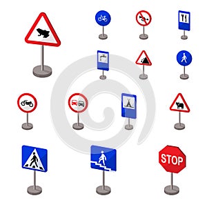 Different types of road signs cartoon icons in set collection for design. Warning and prohibition signs vector symbol