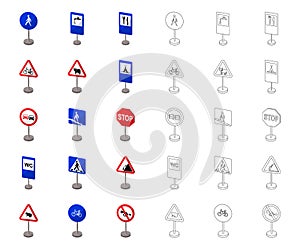 Different types of road signs cartoon,outline icons in set collection for design. Warning and prohibition signs vector