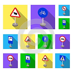 Different types of road signs flat icons in set collection for design. Warning and prohibition signs vector symbol stock