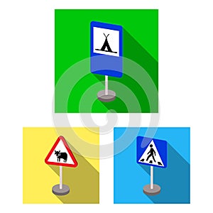 Different types of road signs flat icons in set collection for design. Warning and prohibition signs vector symbol stock