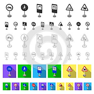 Different types of road signs flat icons in set collection for design. Warning and prohibition signs vector symbol stock