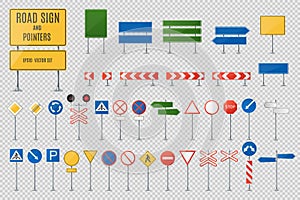 Different Types Of Road Signs And Pointers Realistic Vector Set. Blank Road Signs.