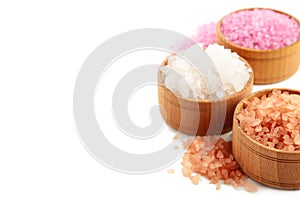 Different types of salt isolated on white background