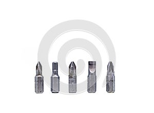 Screwdriver tips of different types, closeup