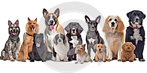 Different types and sizes of dogs group. AI generated