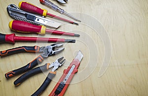 Different types of tools screwdrivers, pliers, nippers