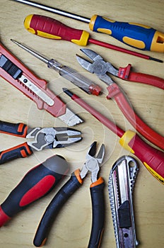 Different types of tools screwdrivers, pliers, nippers photo