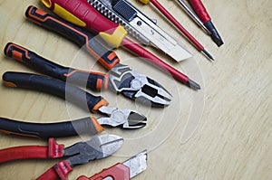 Different types of tools screwdrivers, pliers, nippers photo