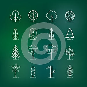 Different types of tree outline icon set