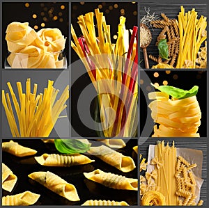 Different types of uncooked pasta