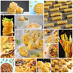 Different types of uncooked pasta