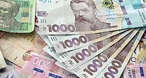 different UAH ukrainian money, finance concept, grivna