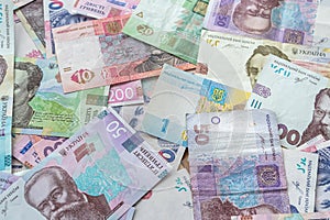 different UAH ukrainian money, finance concept, grivna