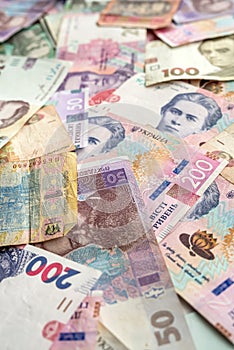 different UAH ukrainian money, finance concept, grivna