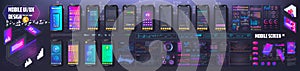 Different UI, UX, GUI mobile screens modern infographic. Diagram template and chart graph. Flat web icons for mobile