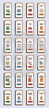 Different UI, UX, GUI screens. Different app and flat web icons for mobile apps, responsive website including. Web design and