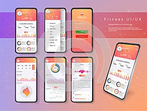 Different UI, UX, GUI screens fitness app and flat web icons for mobile apps, responsive website including.