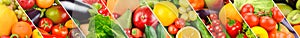 Different useful fruits and vegetables background. Wide photo