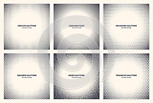 Different Variations Halftone Circle Frame Set Vector Isolated Abstract Patterns