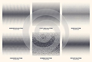 Different Variations Modern Half Tone Patterns Vector Geometric Isolated Textures Set