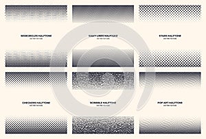 Different Variations New Halftone Textures Vector Patterns Set Isolated On White