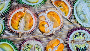 Different variety of durian fruit that can be found in Borneo, Indonesia