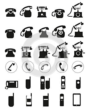 Different Vector black telephone icons set on white background.