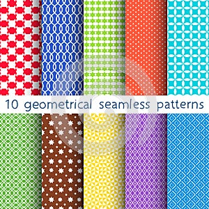 10 different vector seamless patterns. Set of variegated geometric ornaments.