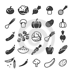 Different vegetables black glyph vector icons set