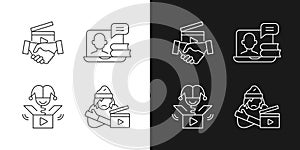 Different video linear icons set for dark and light mode