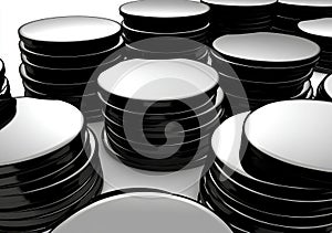 Different views of black plastic round chips, isolated on white