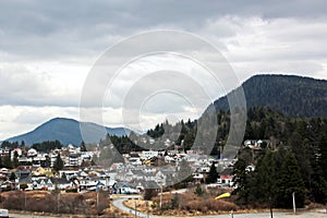 Different views of the city and sea bay in the afternoon and evening. City Prince Rupert BC. Canada.