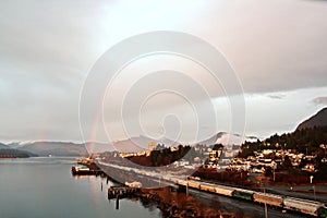 Different views of the city and sea bay in the afternoon and evening. City Prince Rupert BC. Canada.