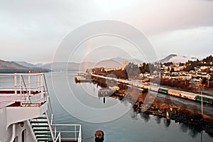 Different views of the city and sea bay in the afternoon and evening. City Prince Rupert BC. Canada.