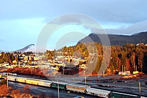 Different views of the city and sea bay in the afternoon and evening. City Prince Rupert BC. Canada.