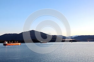 Different views of the city and sea bay in the afternoon and evening. City Prince Rupert BC. Canada.