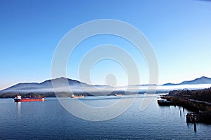 Different views of the city and sea bay in the afternoon and evening. City Prince Rupert BC. Canada.