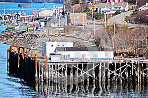 Different views of the city and sea bay in the afternoon and evening. City Prince Rupert BC. Canada.