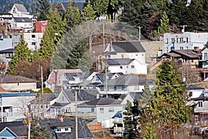 Different views of the city and sea bay in the afternoon and evening. City Prince Rupert BC. Canada.