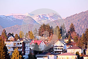 Different views of the city and sea bay in the afternoon and evening. City Prince Rupert BC. Canada.